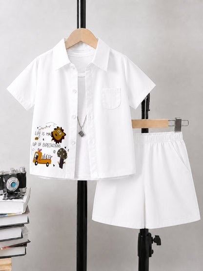 Kids Premium Cotton Stretch Co-Ord Set – White Summer Outfit for Boys & Girls