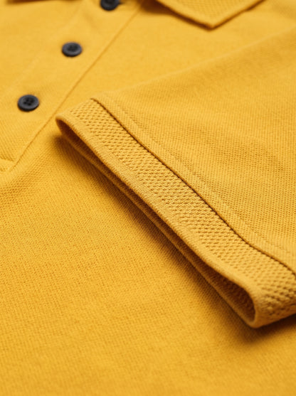 Yellow Premium Cotton PK Polo Shirt Jacquard Rib & Collar